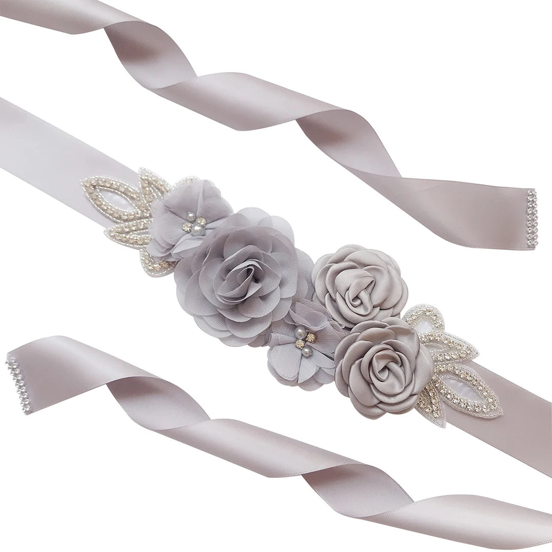 Hot sale wedding belt silk rose belt bridal pearl rhinestone flower belt bridal dress beaded handmade rose wedding belt