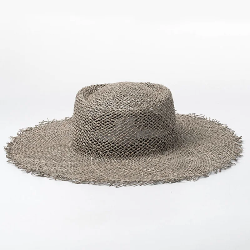 Summer hats for women Retro flat hat brim hand-made Hollow design raffia straw hat ladies outdoor sun protection beach straw hat