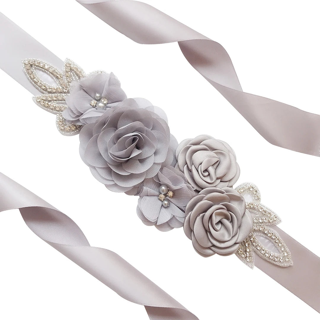 Hot sale wedding belt silk rose belt bridal pearl rhinestone flower belt bridal dress beaded handmade rose wedding belt