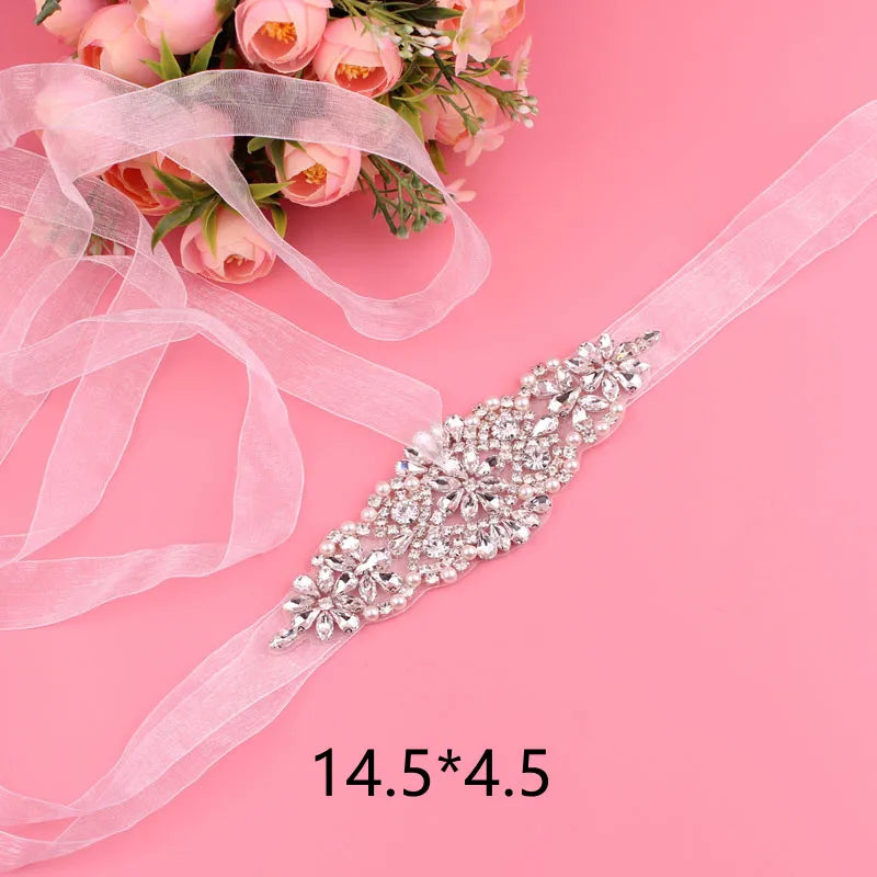Crystal bridal belt with ribbons, handmade silver wedding belt, cookie patient belt for wedding evening dresses