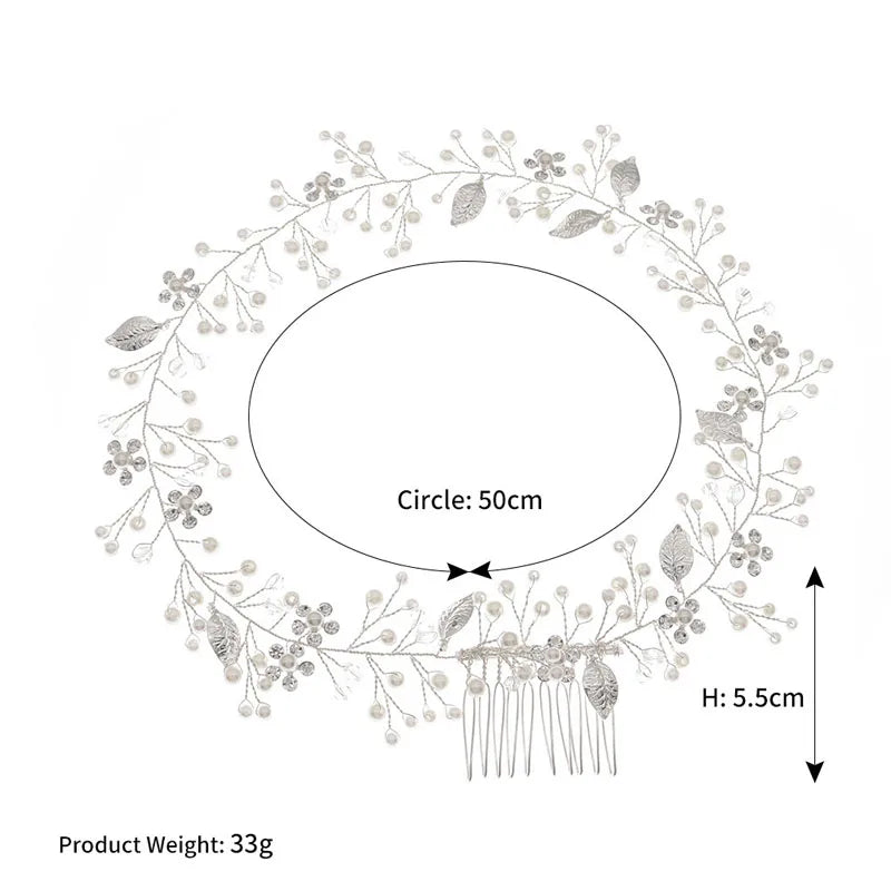 SLBRIDAL Handade Alloy Leaf Crystal Rhinestones Bridal Hairbands With Comb Wedding Headband Hair accessories Bridesmaids Jewelry