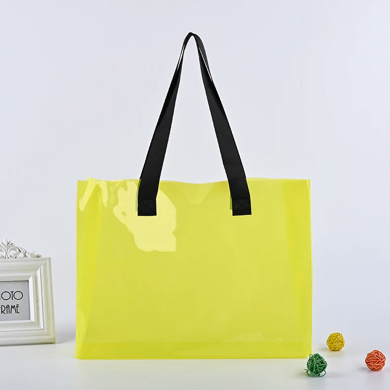 Ready to Ship Can Custom logo Luxury Large Handbags Women Tote Bag Pvc Iridescent Holographic Tote Beach Bag PU Ribbon Handles