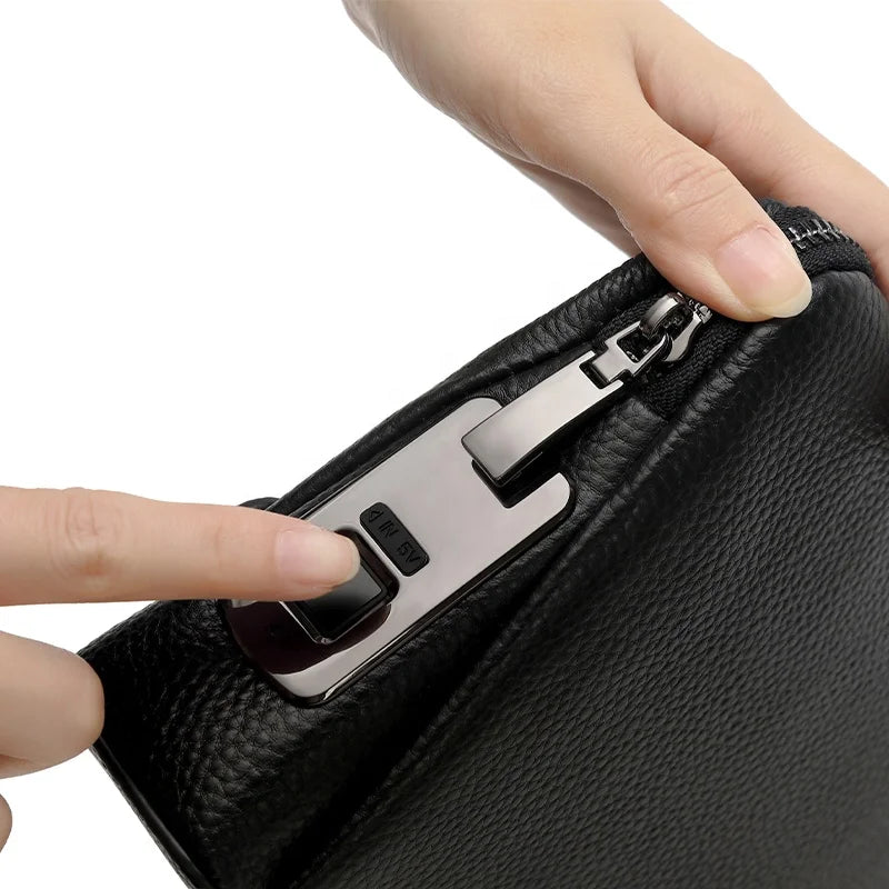 Fingerprint Lock Purse Handbag Anti-theft Waterproof Soft Genuine Cow Leather Smart Fingerprint System Clutch Bag