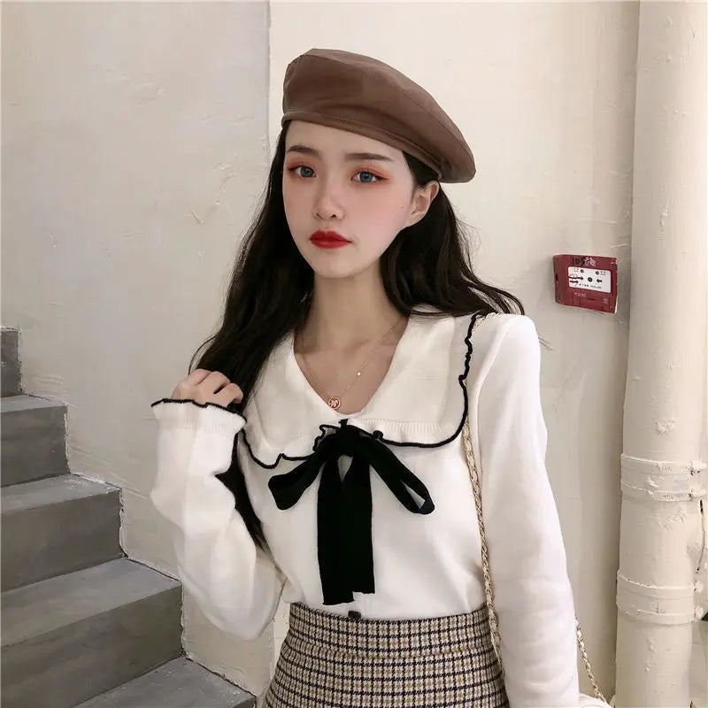 Woman Sweaters Femme Chandails Women's Doll Collar Knitted Top Sweater Autumn and Winter Pull Hiver