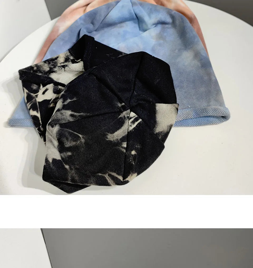 2021 Winter Hats for Women Beanies Tie-dyed cotton pullover cap Cool Hat Girls Autumn Female Beanie Warm Bonnet Cap Wholesale