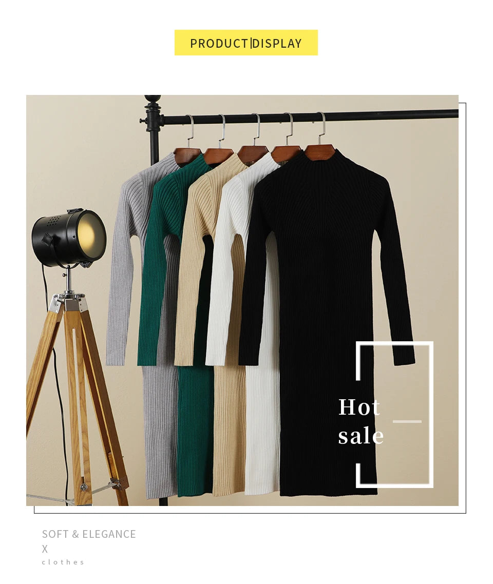 Sweater Dress Female 2025 Winter Knitted Basic Casual Women's Dresses Ladies Korean Fashion Clothes Clothing Robe Elegant Black