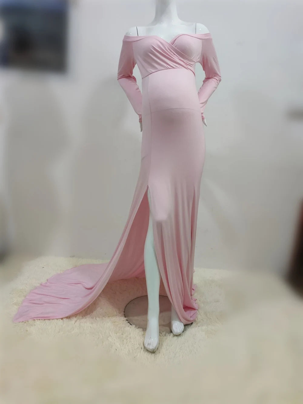 Sexy Shoulderless Maternity Dresses For Photoshoot Maxi Gown Baby Shower Women Pregnant Photography Clothes Long Pregnancy Dress