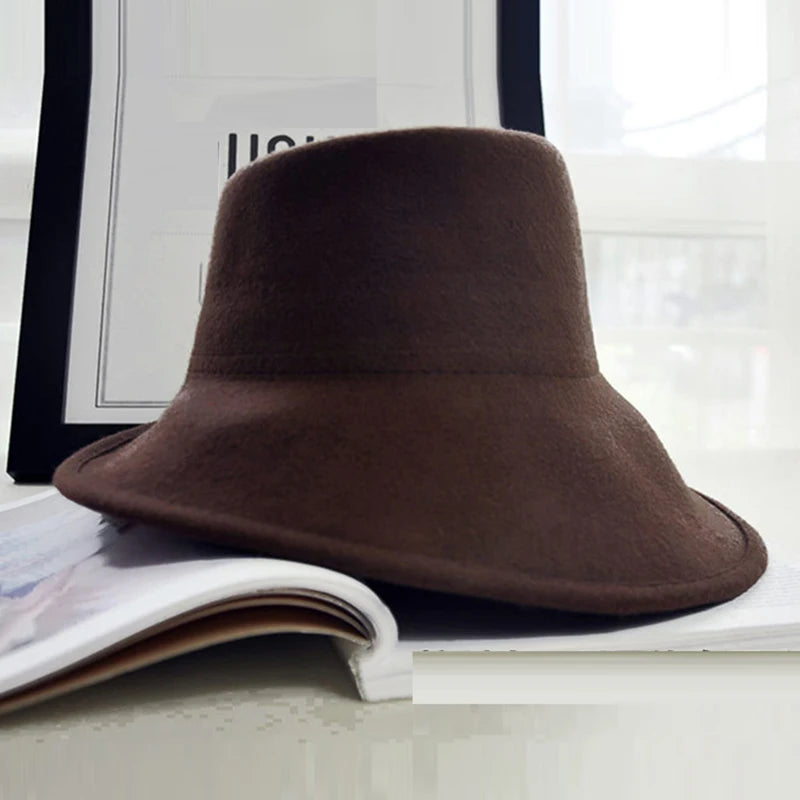Elegant Women Felt Hat Ladies Winter Hats Wide Brim Fedora Special Tilt Asymmetrical Brim Wedding Church Party Hat Millinery Hat