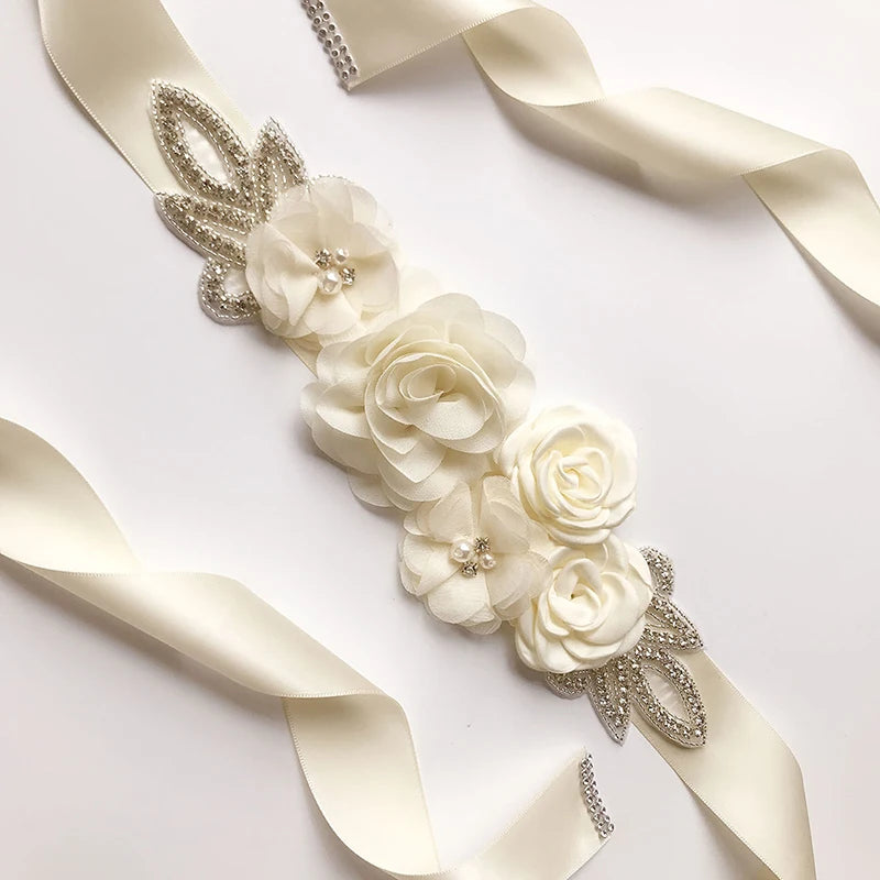 Hot sale wedding belt silk rose belt bridal pearl rhinestone flower belt bridal dress beaded handmade rose wedding belt