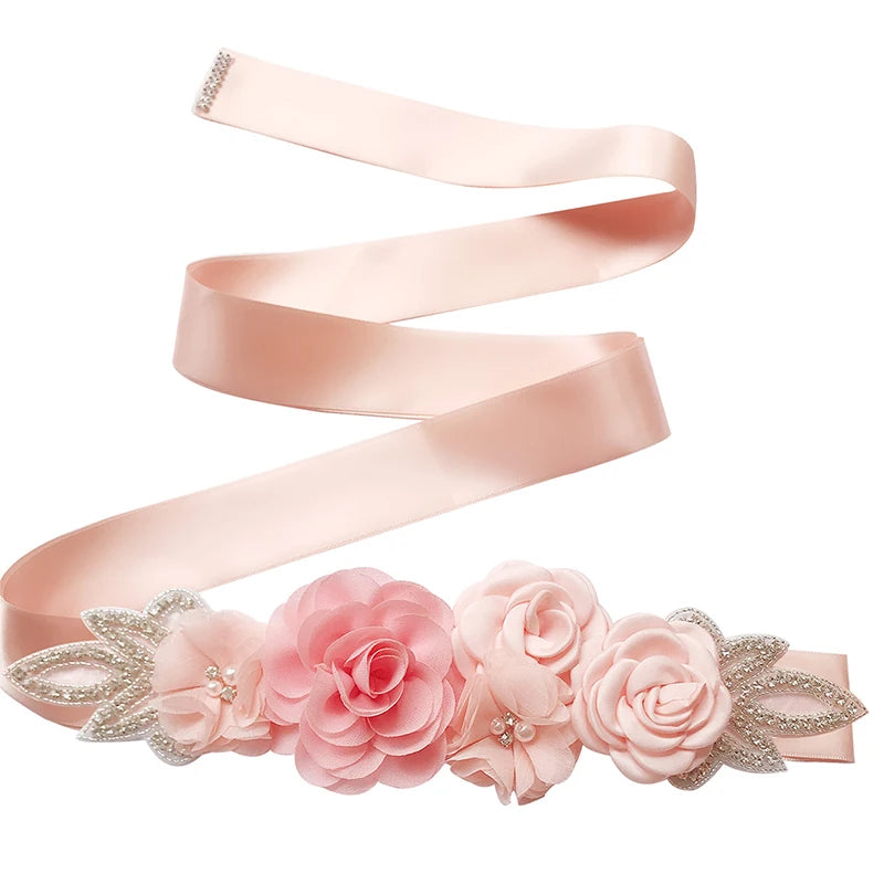 Hot sale wedding belt silk rose belt bridal pearl rhinestone flower belt bridal dress beaded handmade rose wedding belt