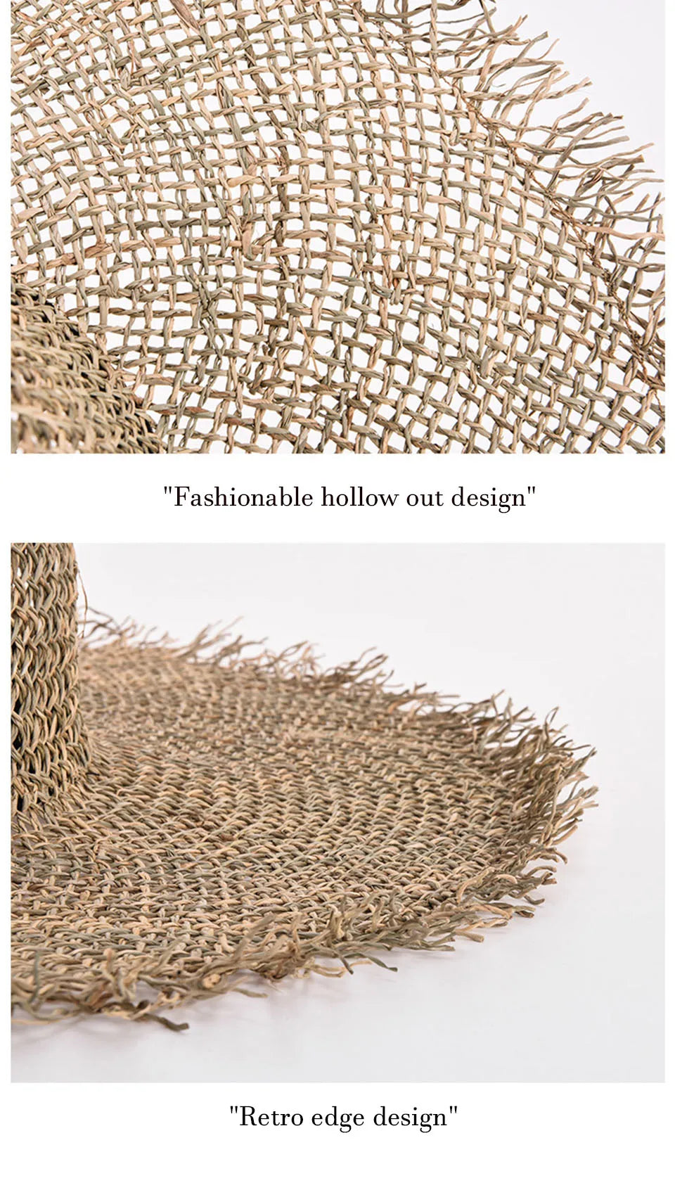 Summer hats for women Retro flat hat brim hand-made Hollow design raffia straw hat ladies outdoor sun protection beach straw hat