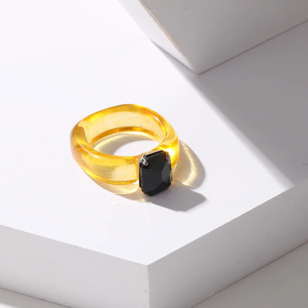 2021 New Colourful Transparent Resin vintage ring simple style Geometric Square Round Rings for Women men unisex Jewelry Gifts