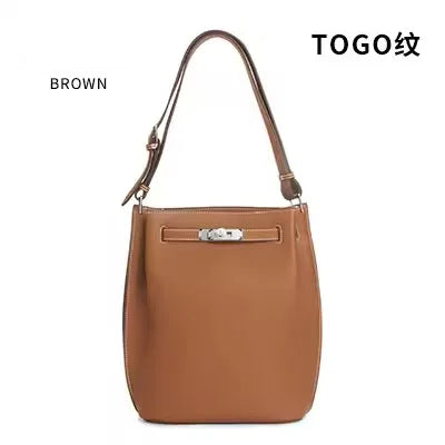 2024 Women's Trendy Togo Cowhide Bucket Bag New  Luxury Genuine Leather Top Layer Large Capacity HandBags