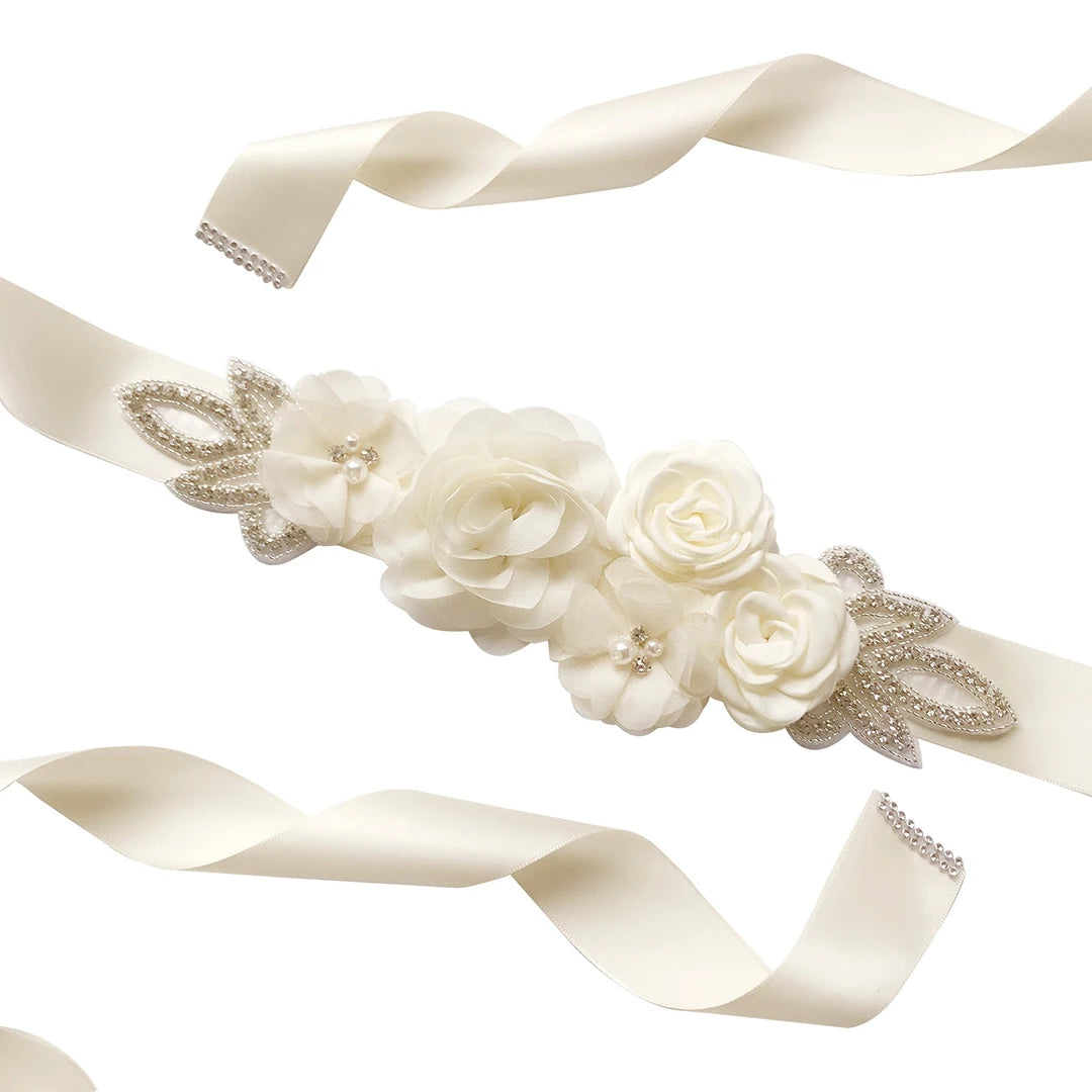 Hot sale wedding belt silk rose belt bridal pearl rhinestone flower belt bridal dress beaded handmade rose wedding belt