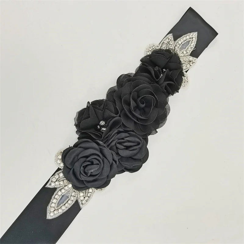 Hot sale wedding belt silk rose belt bridal pearl rhinestone flower belt bridal dress beaded handmade rose wedding belt