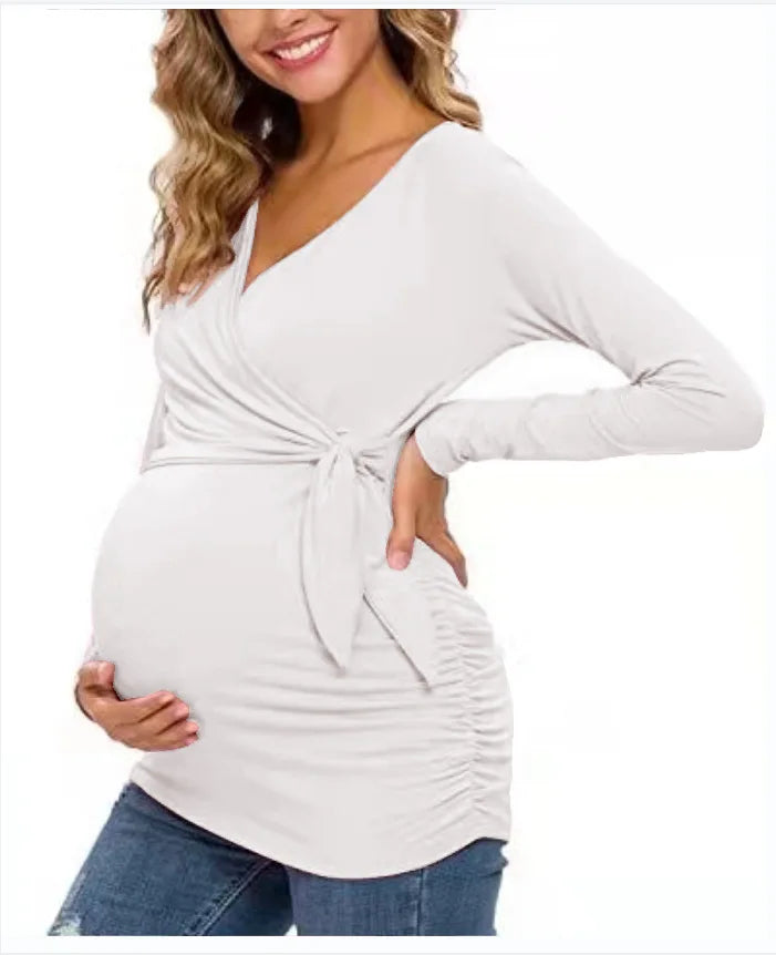 Maternity Wear T-shirt Shirt Maternity Wear Spring and Autumn Tops Breastfeeding V-neck Sexy Tops Pregnant Women Breastfeeding