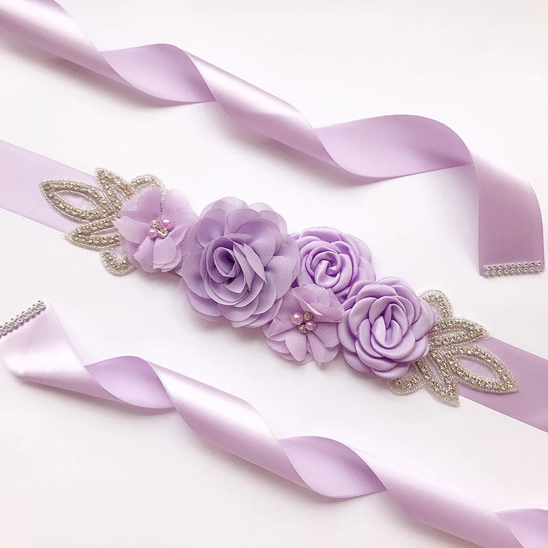 Hot sale wedding belt silk rose belt bridal pearl rhinestone flower belt bridal dress beaded handmade rose wedding belt