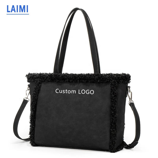 Wholesale Custom logo Winter Bag 2025 Handbags Women Tote Bag Leather Ladies Hand Bags with Plush