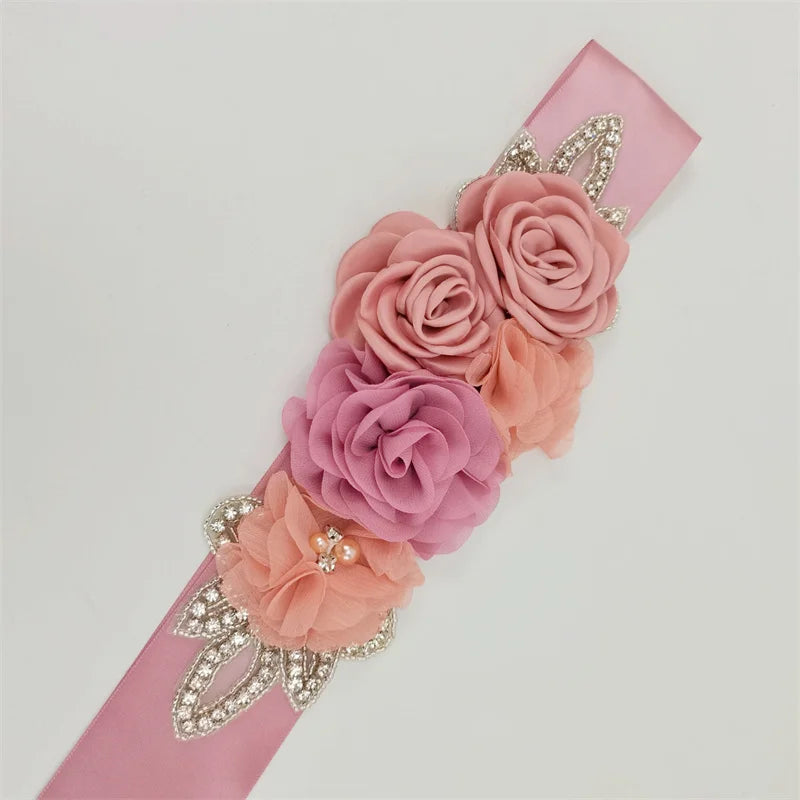 Hot sale wedding belt silk rose belt bridal pearl rhinestone flower belt bridal dress beaded handmade rose wedding belt