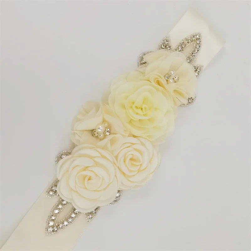 Hot sale wedding belt silk rose belt bridal pearl rhinestone flower belt bridal dress beaded handmade rose wedding belt