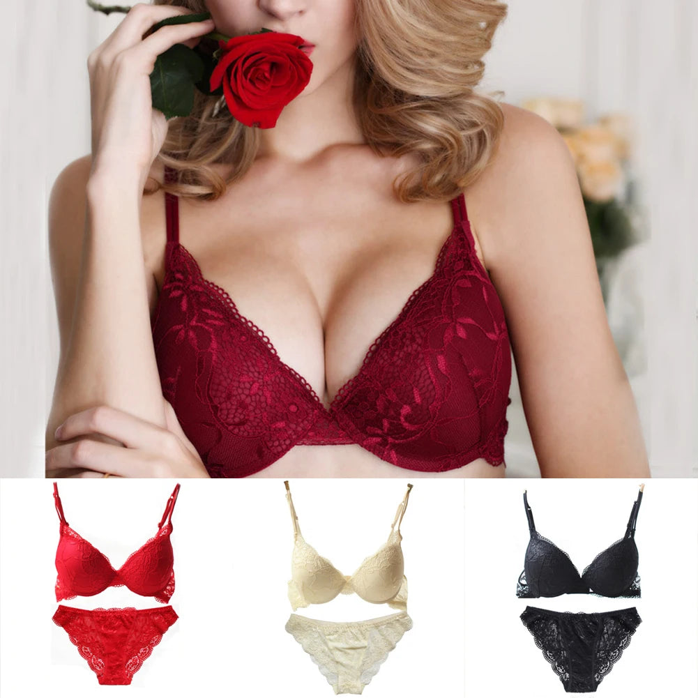 New Women's Push Up Sexy Bra Set  Black Underwear&Panties Comfortable Breathable Bra Set Sexy Good Lace Underwear For Women
