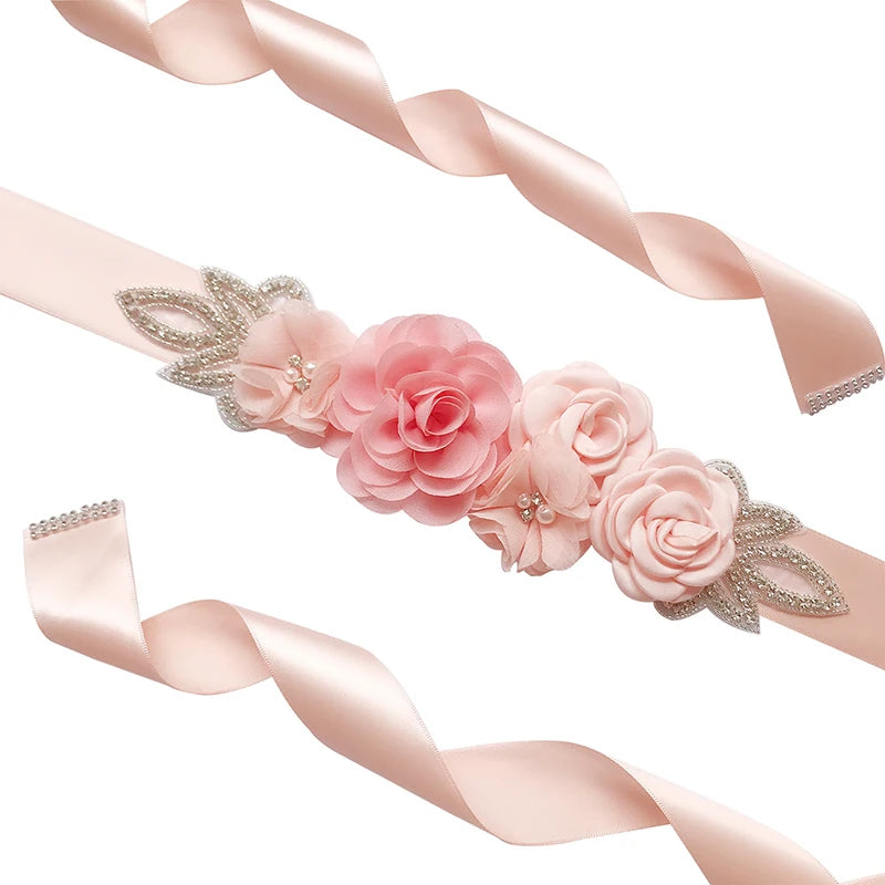 Hot sale wedding belt silk rose belt bridal pearl rhinestone flower belt bridal dress beaded handmade rose wedding belt