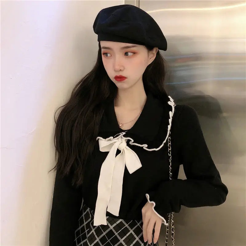 Woman Sweaters Femme Chandails Women's Doll Collar Knitted Top Sweater Autumn and Winter Pull Hiver