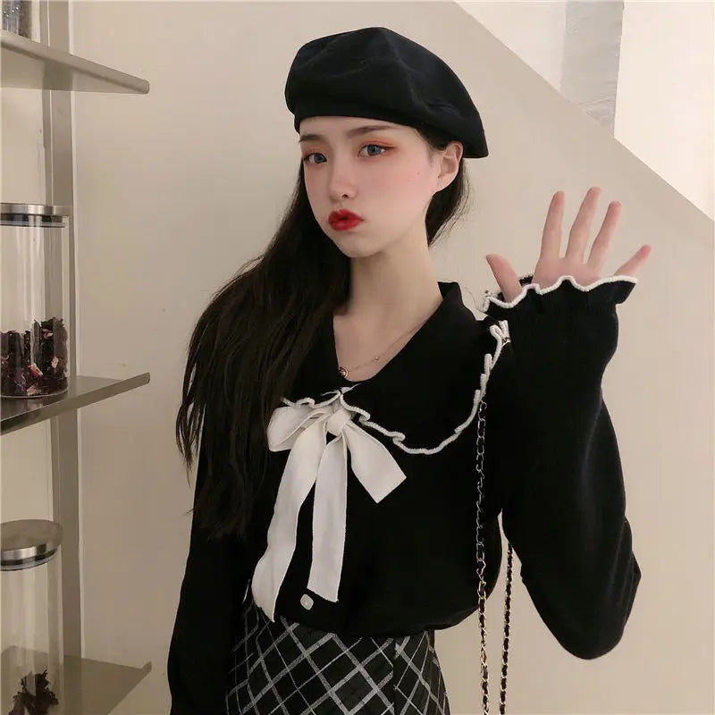 Woman Sweaters Femme Chandails Women's Doll Collar Knitted Top Sweater Autumn and Winter Pull Hiver
