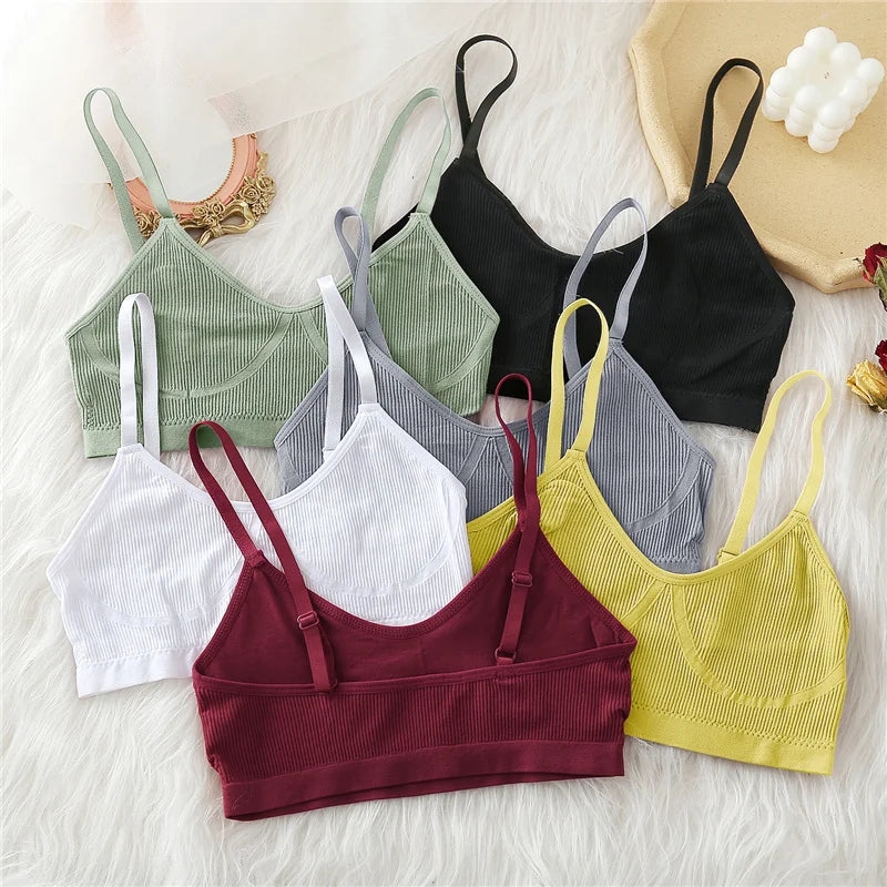 Women Bra Set Sexy Lingerie Female Underwear Set Bralette Ribbed Tops Girls Fashion Brassiere Basic Stretchy Tank Crop Tops
