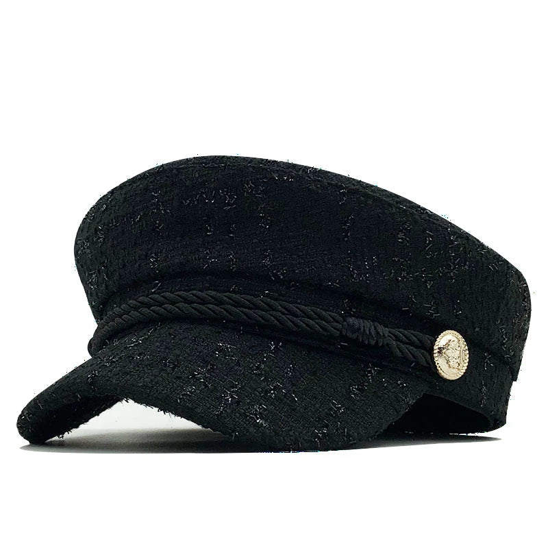 Hot Wool hat cap for women casual streetwear rope flat cap elegant solid autumn winter warm Metal chain beret hat female