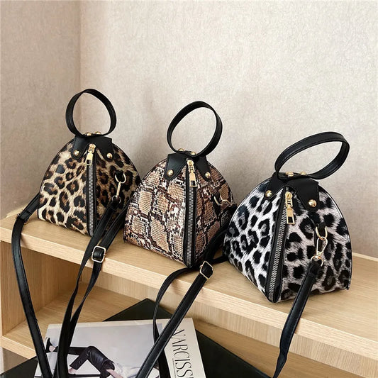 2022 New Arrivals Leopard Pattern Bag Woman Triangle Purses Lady Hot Sell Shoulder Handbags for Females