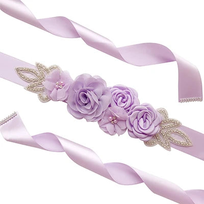 Hot sale wedding belt silk rose belt bridal pearl rhinestone flower belt bridal dress beaded handmade rose wedding belt