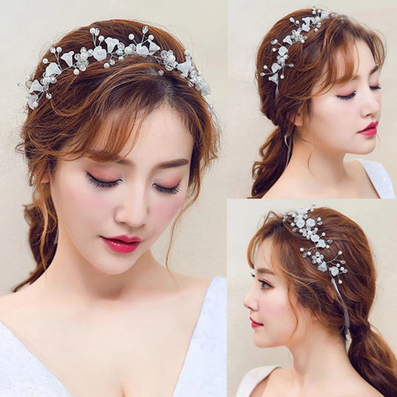 Headbands Bride Headpiece Tiaras Fashion Hair Jewelry Crystal Pearl Flower Bridal Wedding Hair Accessories For Women