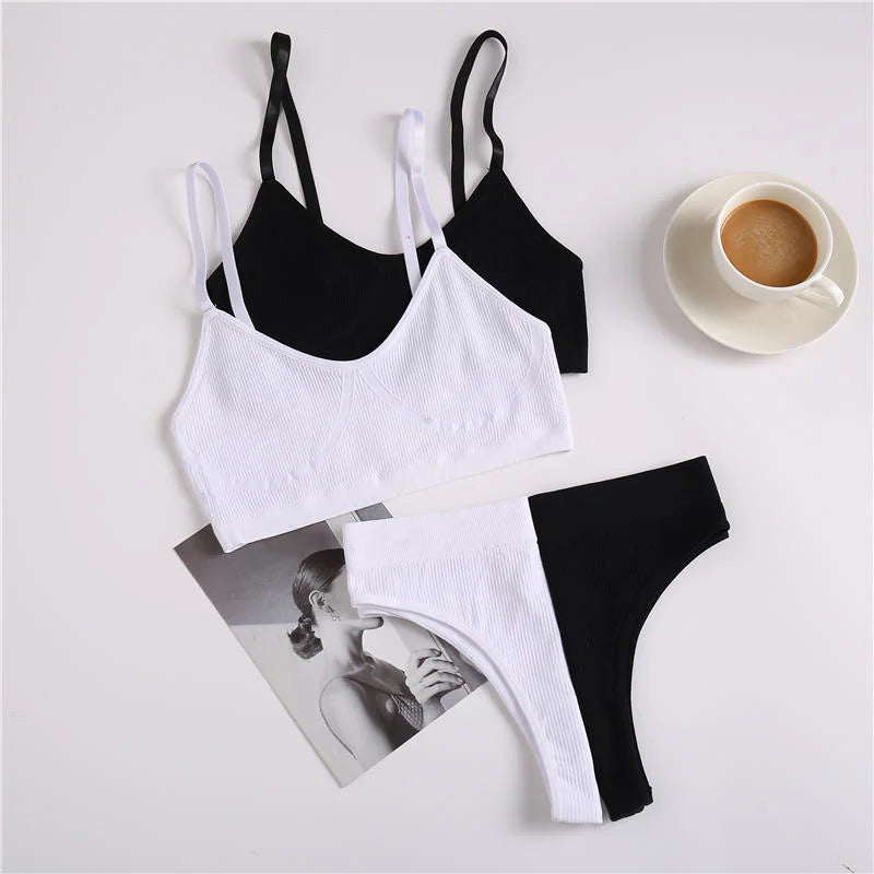 Women Bra Set Sexy Lingerie Female Underwear Set Bralette Ribbed Tops Girls Fashion Brassiere Basic Stretchy Tank Crop Tops