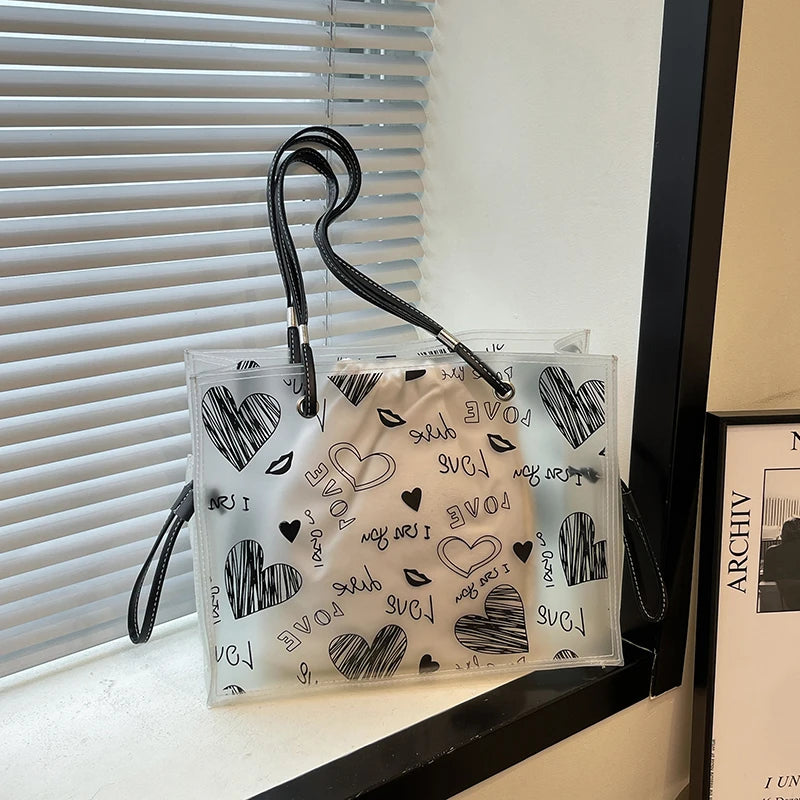 Fashionable New Ladies' Handbag Young Lady Large Transparent Tote Bag for Girls