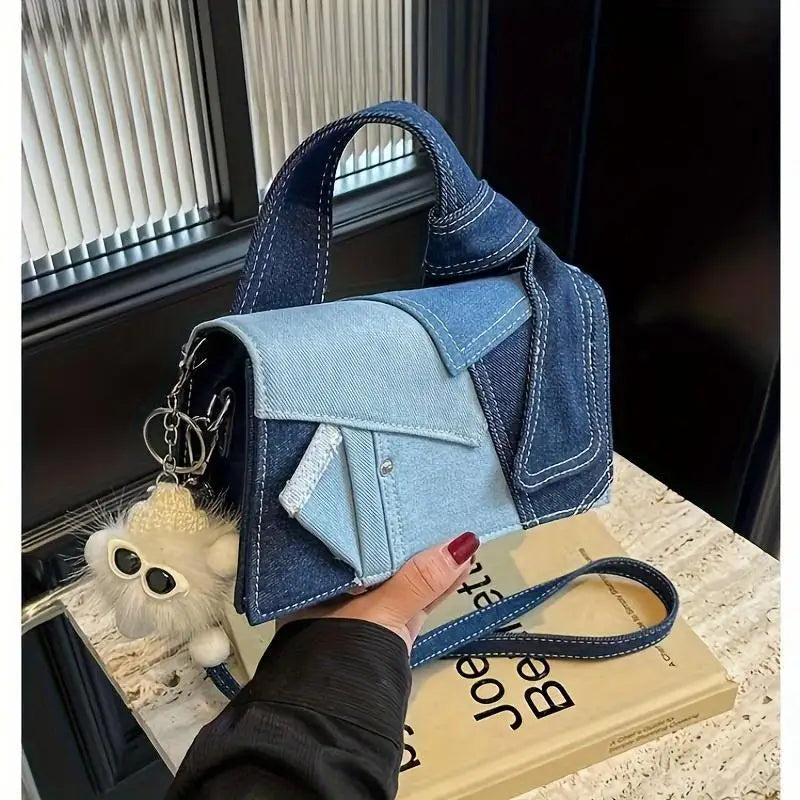 Women Small Shoulder Bags Quilted Crossbody Distressed Jean Denim Purse Evening Bag Clutch Handbag with Chain Strap