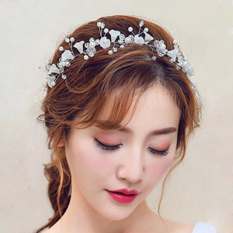 Headbands Bride Headpiece Tiaras Fashion Hair Jewelry Crystal Pearl Flower Bridal Wedding Hair Accessories For Women