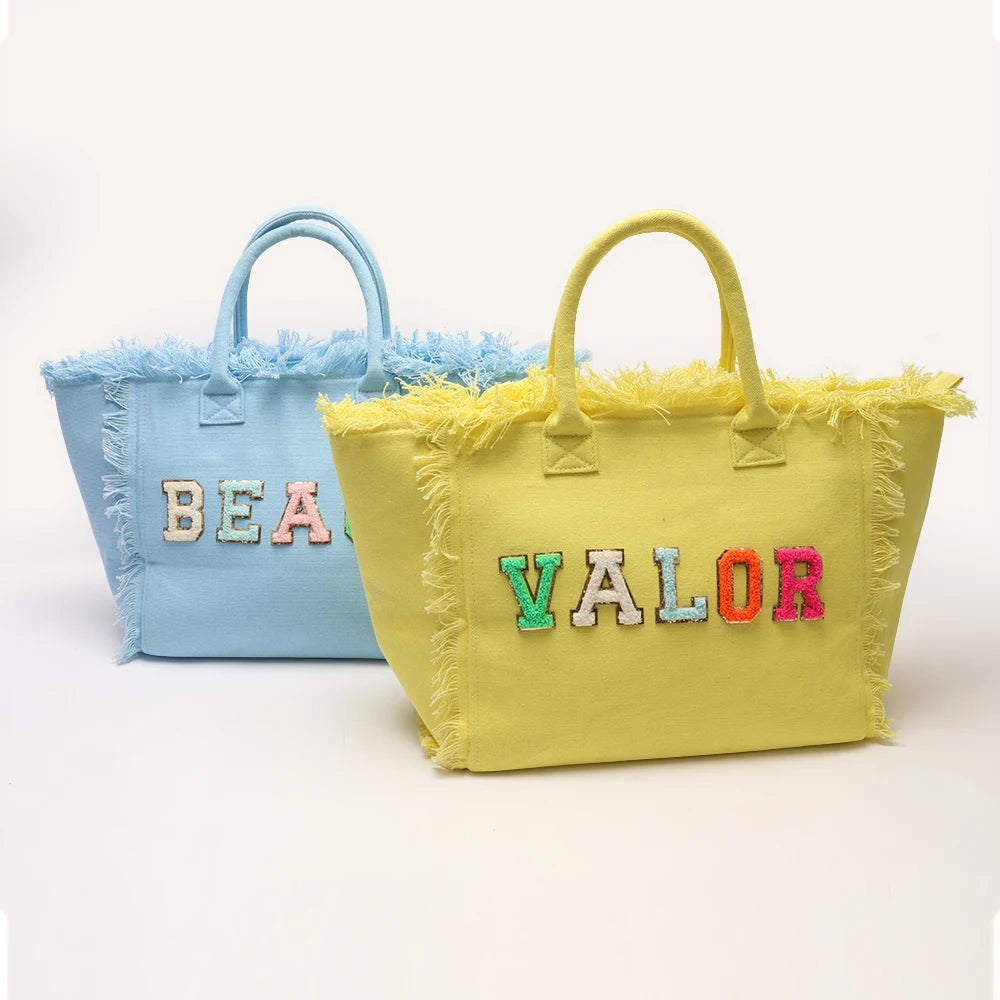 USA Warehouse Free Shipping Tassels Tote Bag Large Capacity Multi Colors Canvas Travel Beach Handbags for Women and Girls