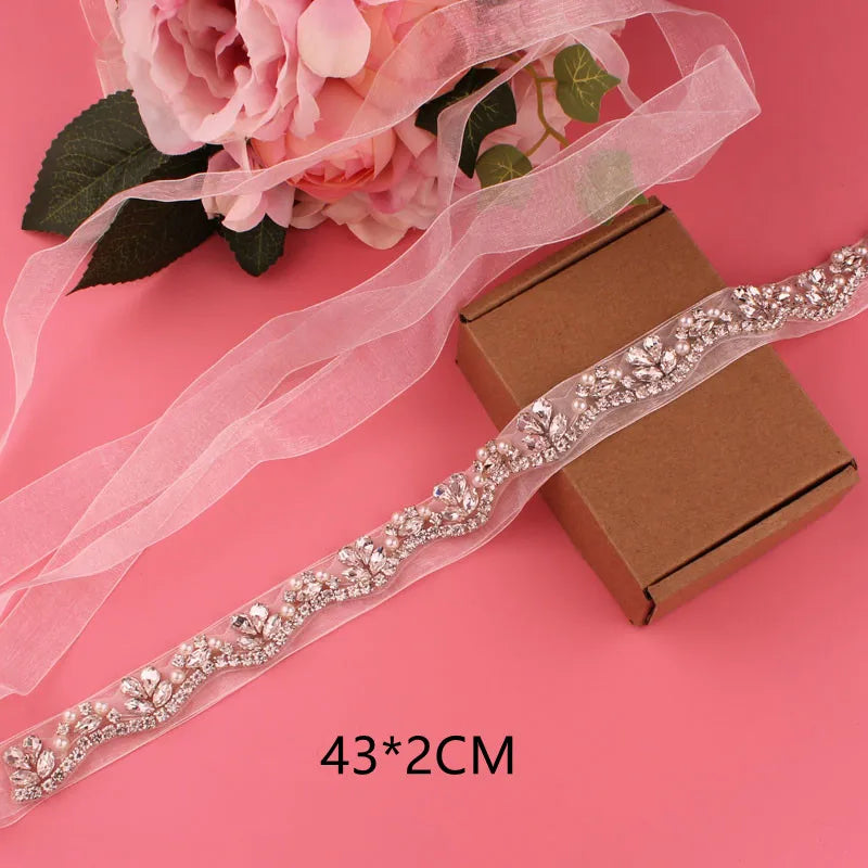 Crystal bridal belt with ribbons, handmade silver wedding belt, cookie patient belt for wedding evening dresses