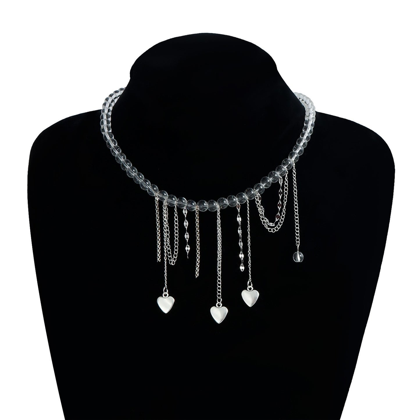 Y2K Heart Beaded Necklace Women Boho Irregular Crystal Class Gravel Clavicle Chain Cool Y2K Choker Exquisite Fashion Jewelry
