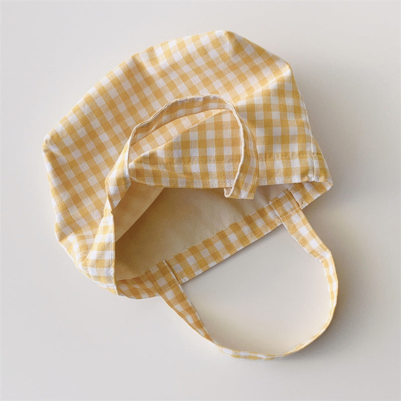 Portable Women's Bento Handbags Simple Plaid Ladies Small Tote Purse Shoulder Bags Retro Female Cloth Reusable Shopping Bag