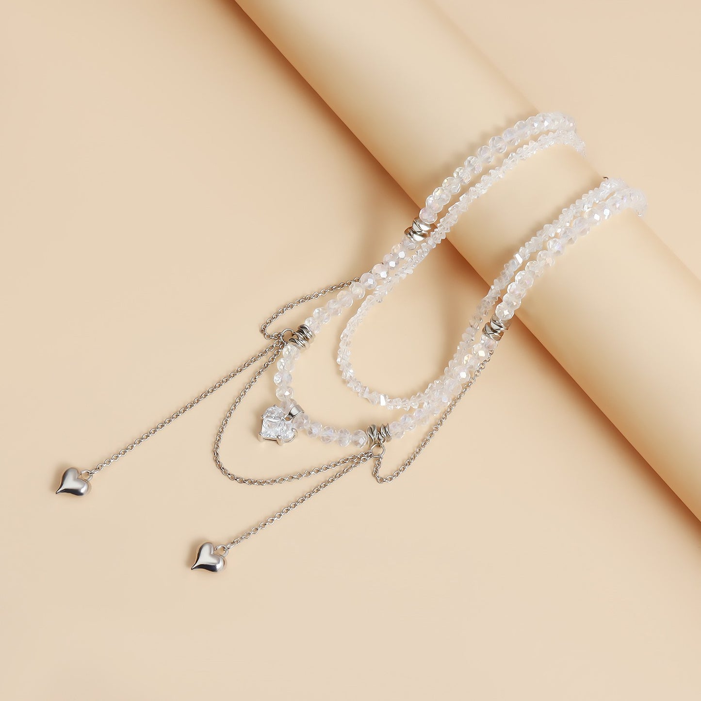 Y2K Heart Beaded Necklace Women Boho Irregular Crystal Class Gravel Clavicle Chain Cool Y2K Choker Exquisite Fashion Jewelry