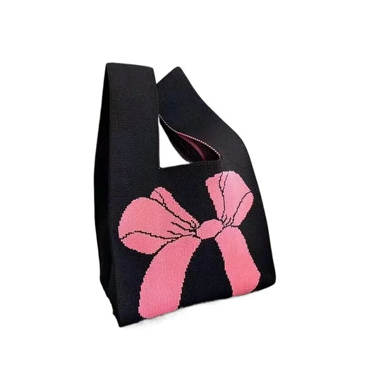 Women's Bow Handbags Women's Knitted Handbags Versatile Wrist Bags Tote Bags Top-Handle Bags Mini Striped Tote Bucket Phone Bag