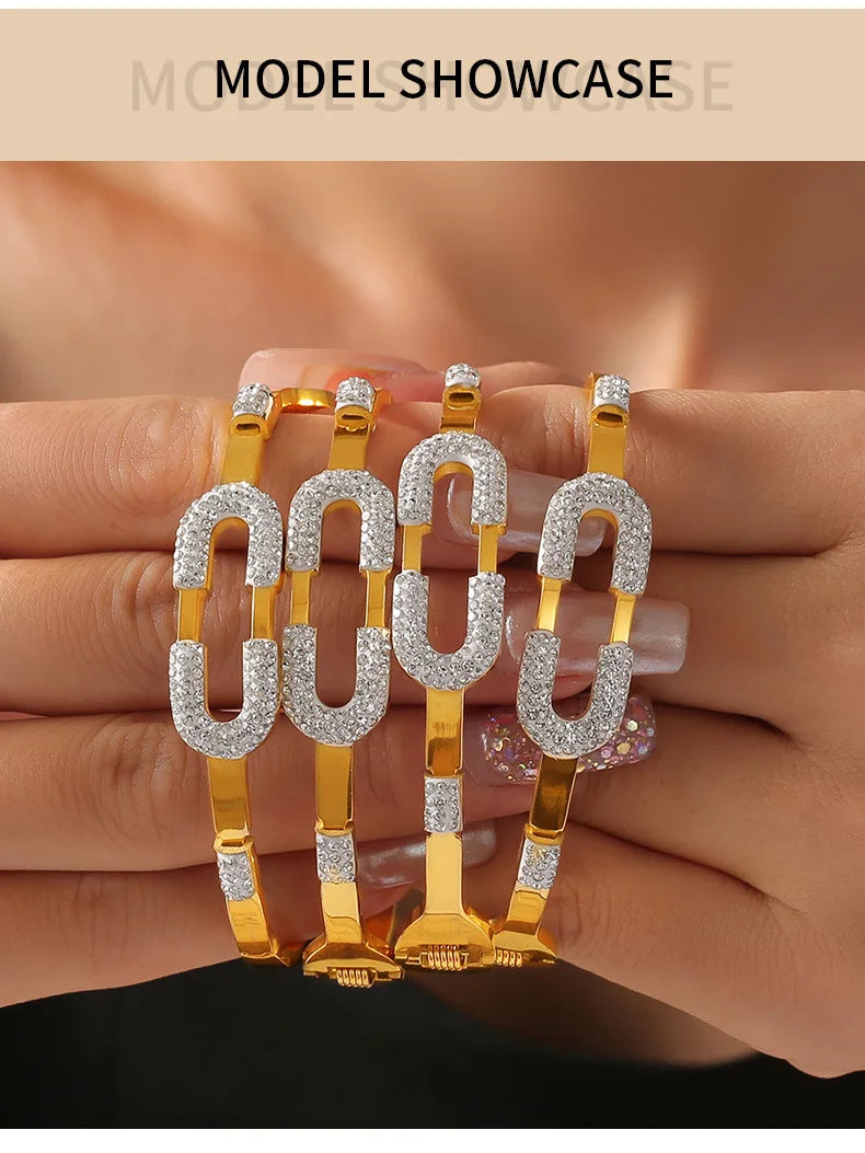 Stainless Steel Bracelet Bangles For Women Gold Plated With Zircon Waterproof Women's Hand Bracelets Bangle Luxury Woman Jewelry