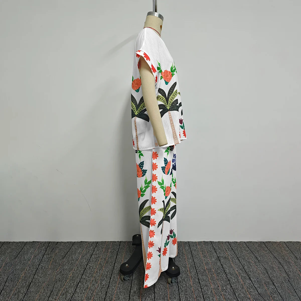 Women's Two-piece Set Tribal Style Printed V-Neck Blouses Casual Loose Drawstring Elasticity Pants Fashion Female Pants