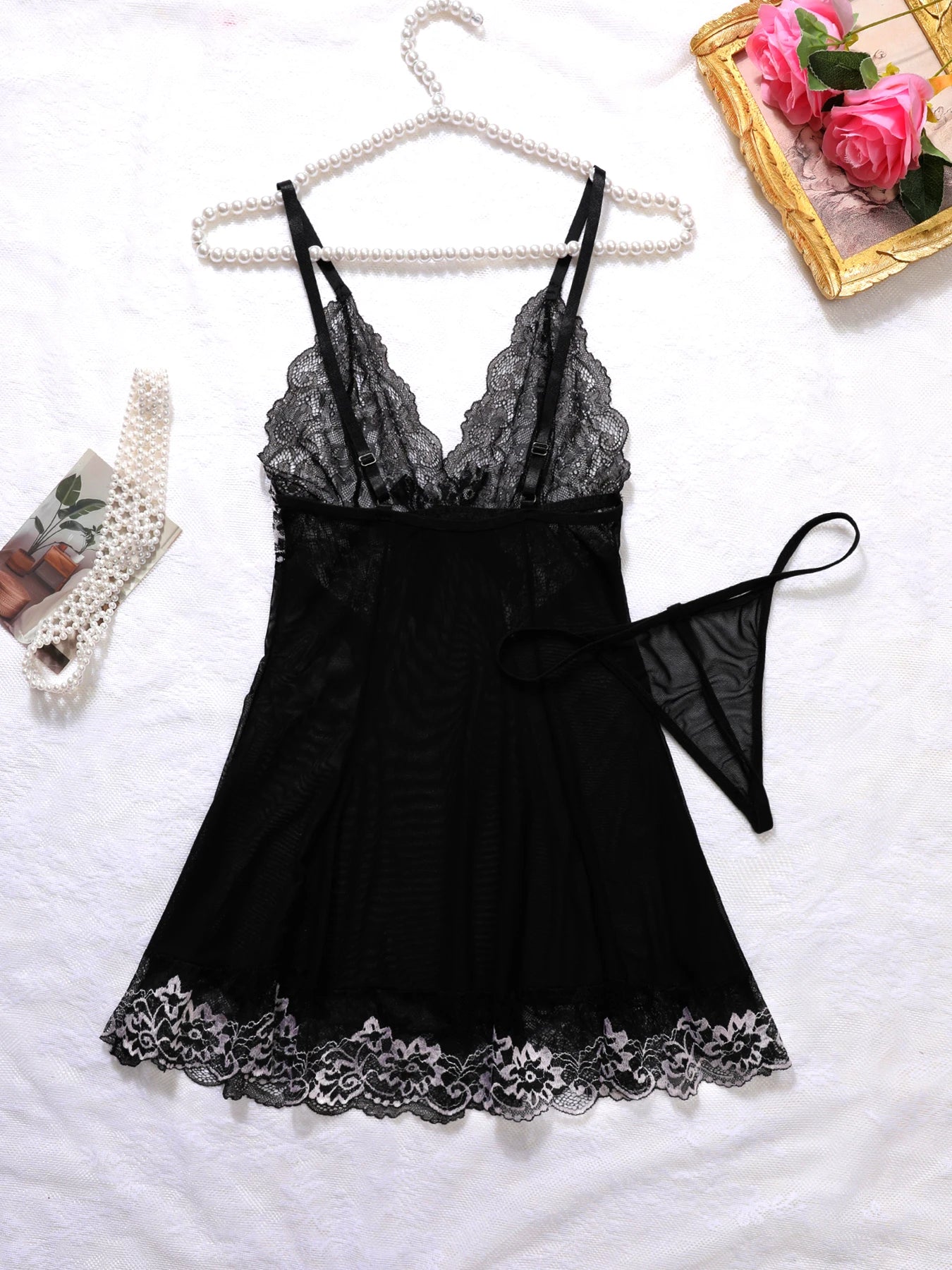 Sexy Sleepwear Women Lace Deep V-Neck Nightgown Split Hem Soft Lingerie Night Dress Sleeveless Female Clothes Bra And Briefs Set