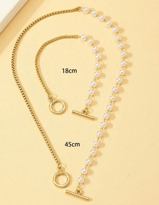 Stainless Steel Jewelry Set Fashion Elegant Design Splicing Pearl Chain Light Luxury Pendant Jewelry Set for Women Бижутерия