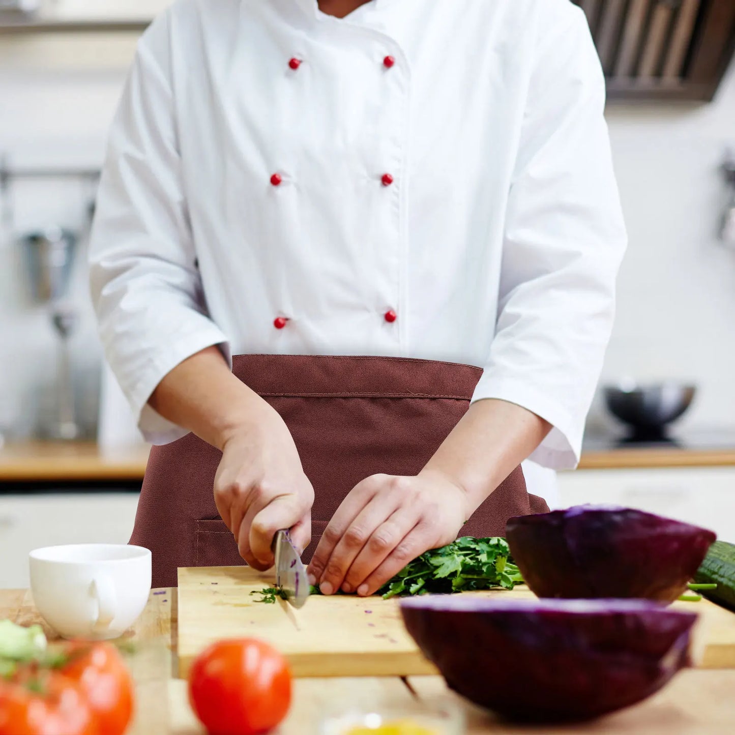 Red Brown Kitchen Half-Length Short Apron Household Cleaning Chef Apron Kitchen Men'S Hotel Restaurant