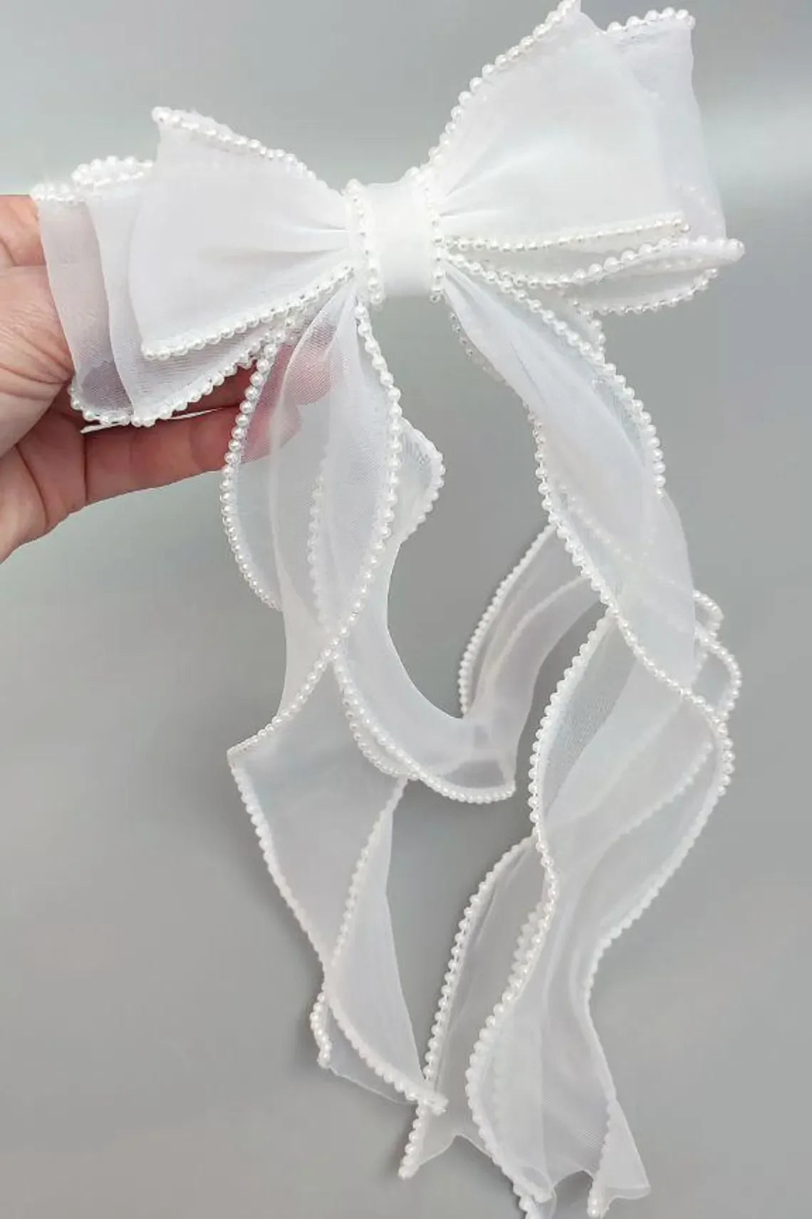 Bridal Hair Accessory: Handcrafted Beaded White Bow Wedding Hair Decor – Ideal for Bridal Updos & Veil Styling Bride To Be Gift