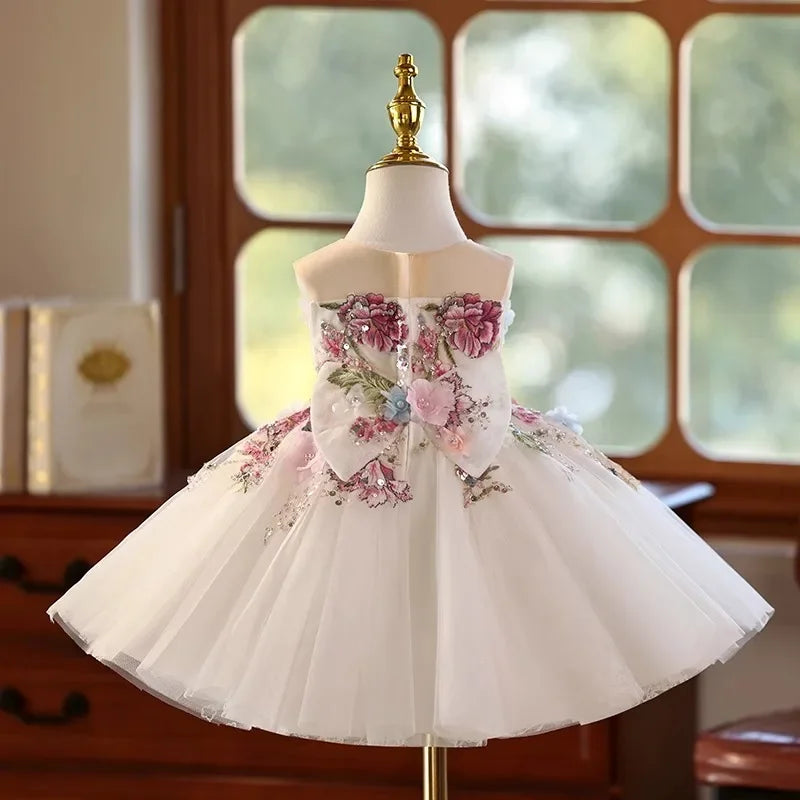 Girls Dress Handmade Floral Sleeveless Princess Gown Wedding Performance Outfit Birthday Flower Kid Dresses Easter Party Clothes